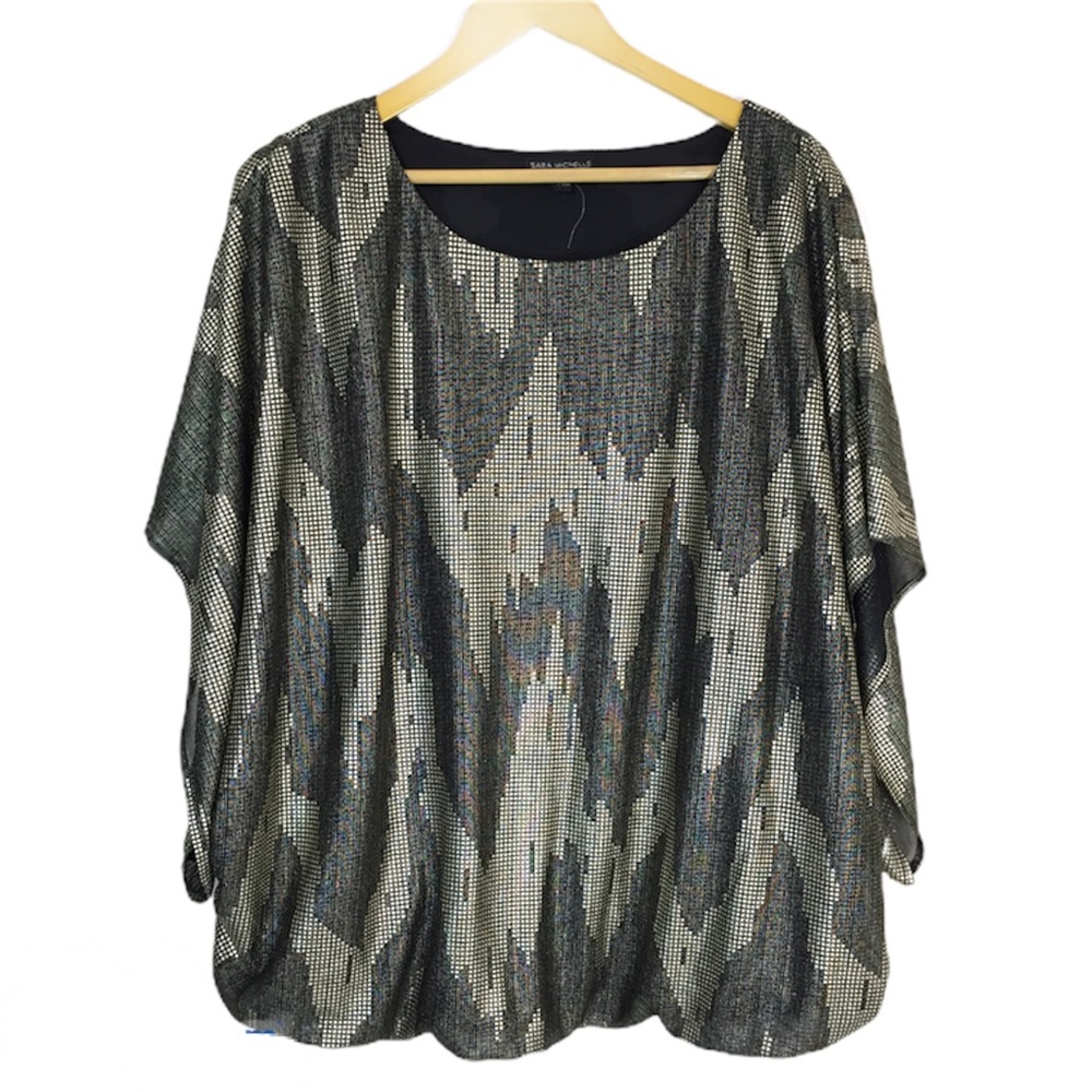 Sara Michelle Plus Size 3X Metallic Chevron Shimmer Kaftan Blouse Holiday